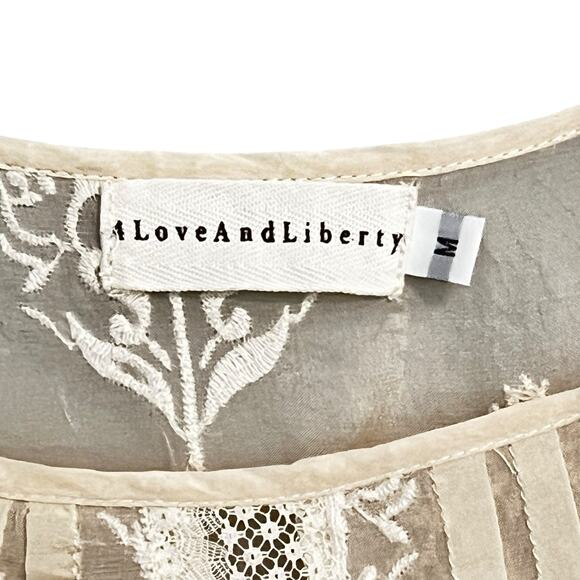 Johnny Was Silk Sheer Embroidered Cream Ivory Shirt 4 Love & Liberty M Lace - Picture 3 of 11